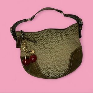 Vintage Gorgeous Coach Tan  Signature Hobo Bag with Red Cherry Charm